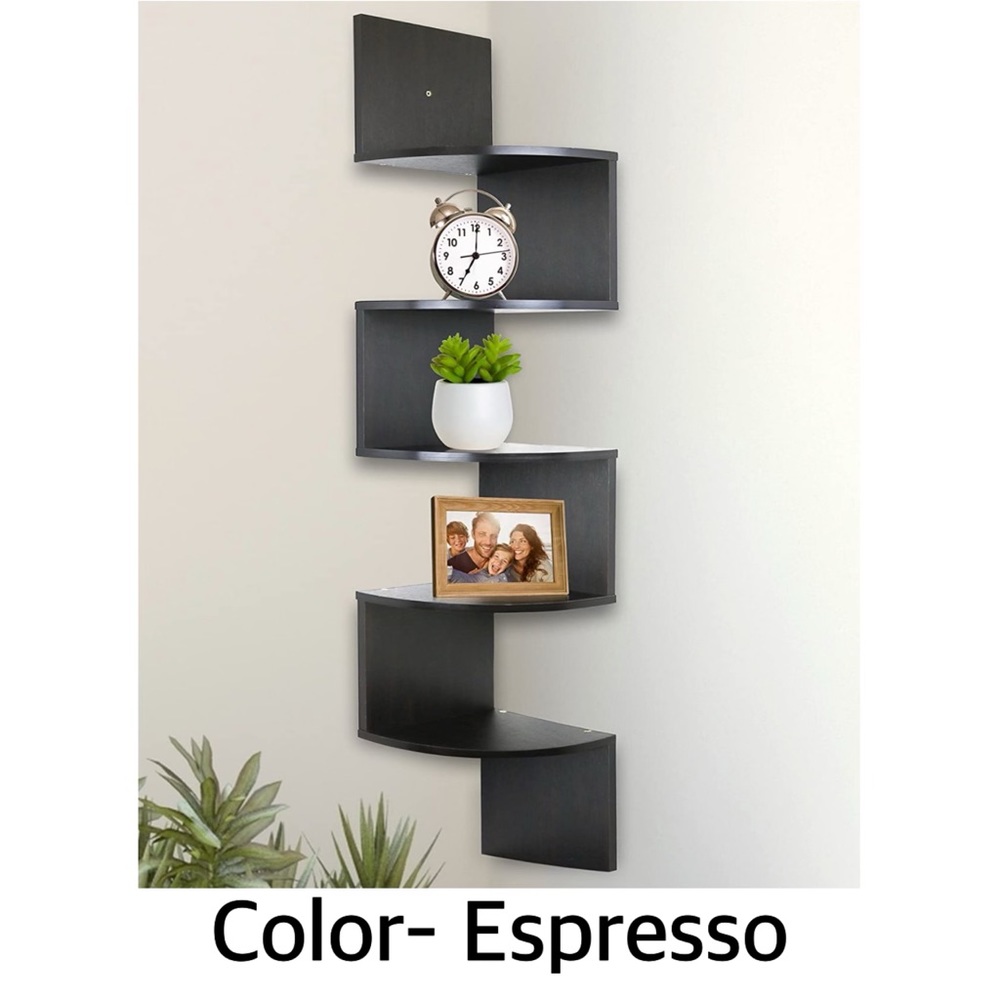 5 Tier Wall Mount Corner Self, 7.75 “Wx7’  Dx48.5’, Color:Espresso,